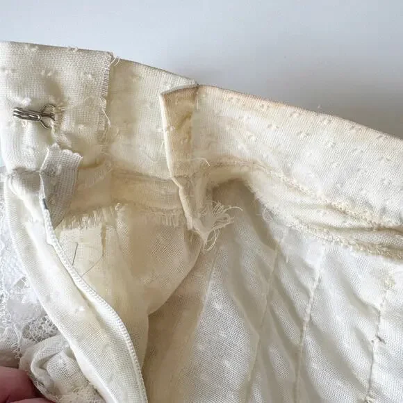 Vintage 50s Handmade Ivory Swiss Dot Lace Tiered Ruffle High Neck Dress Size S/6 - Picture 10 of 10